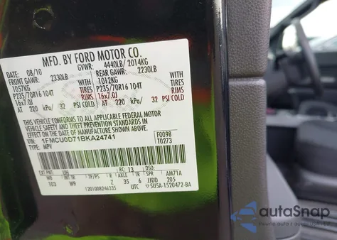 2011 Ford Escape Xlt from USA, damaged, VIN 1FMCU0D71BKA24741